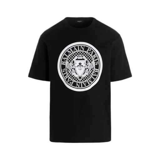 Cotton T-Shirt With Flocked Balmain Medallion