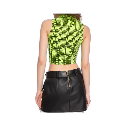 Jersey Crop Top With Balmain Monogram