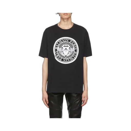 Cotton T-Shirt With Flocked Balmain Medallion
