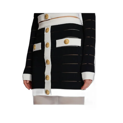 Two-Tone Buttoned Knit Skirt