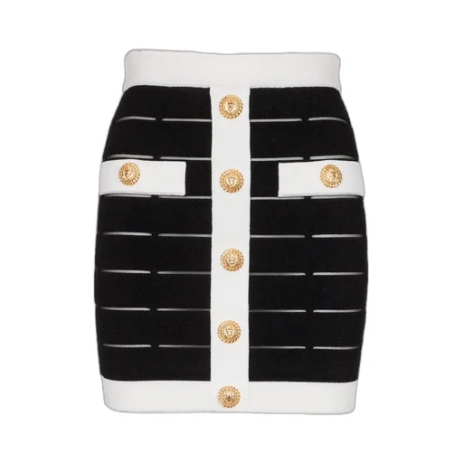 Two-Tone Buttoned Knit Skirt
