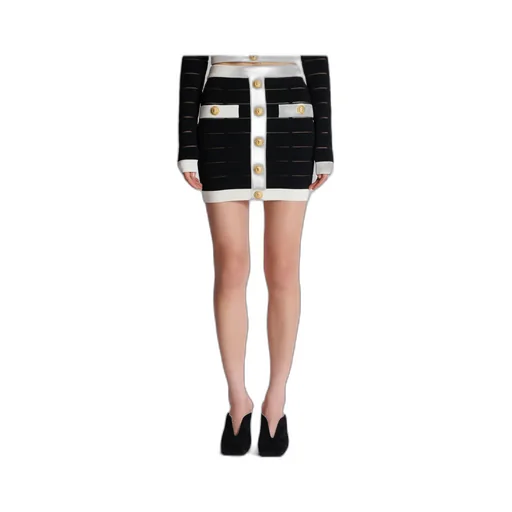 Two-Tone Buttoned Knit Skirt