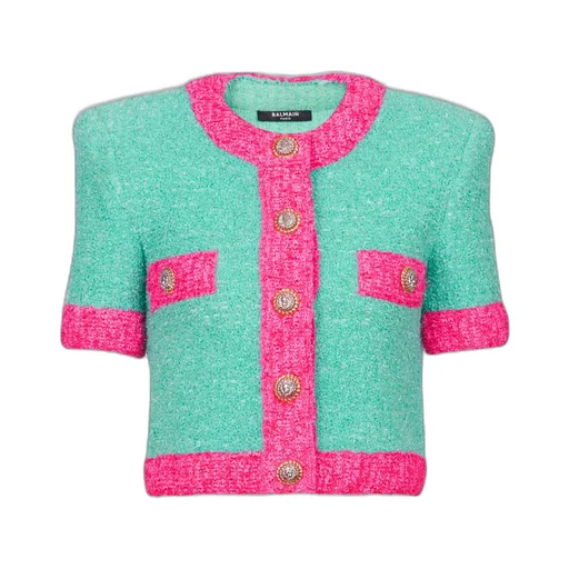 Two-Tone Cropped Knit Cardigan