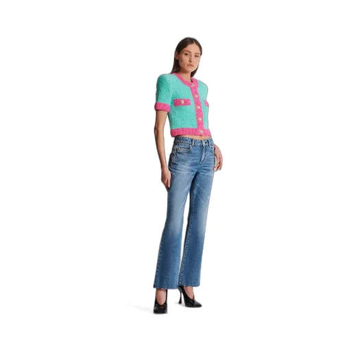 Two-Tone Cropped Knit Cardigan