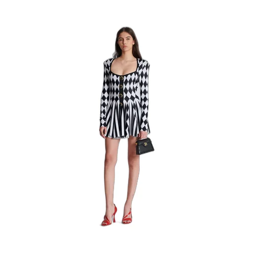 Diamond Jacquard Flared Knit Dress