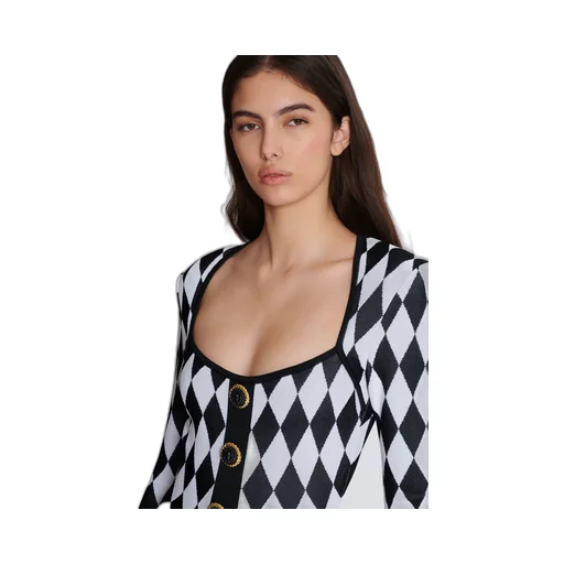 Diamond Jacquard Flared Knit Dress