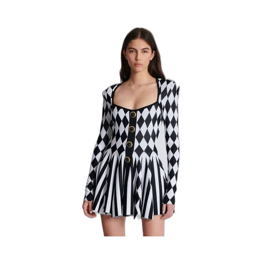Diamond Jacquard Flared Knit Dress