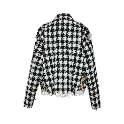 Houndstooth Pattern Frayed Tweed Jacket