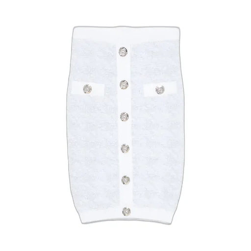 Button Embellished Tweed Mini Skirt