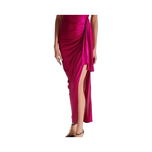 Draped Front Slit Jersey Midi Dress