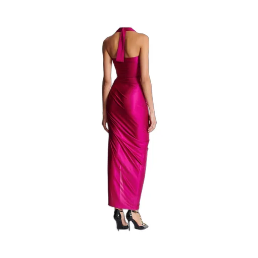 Draped Front Slit Jersey Midi Dress