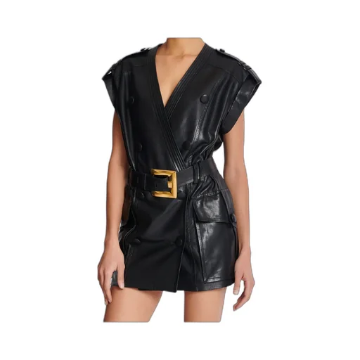 Leather Short Belted Dress