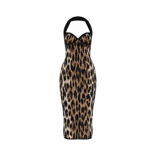 Lurex Thread Halterneck Bodycon Dress