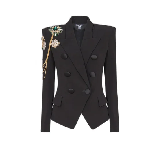 Embroidered Patches Crepe 6-Button Jacket