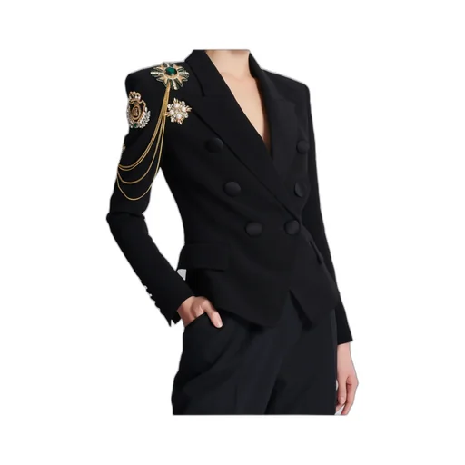 Embroidered Patches Crepe 6-Button Jacket