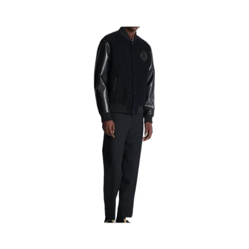 Press-Stud Fastened Varsity Bomber Jacket
