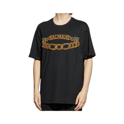 Chain Motif Embellished Crewneck T-Shirt