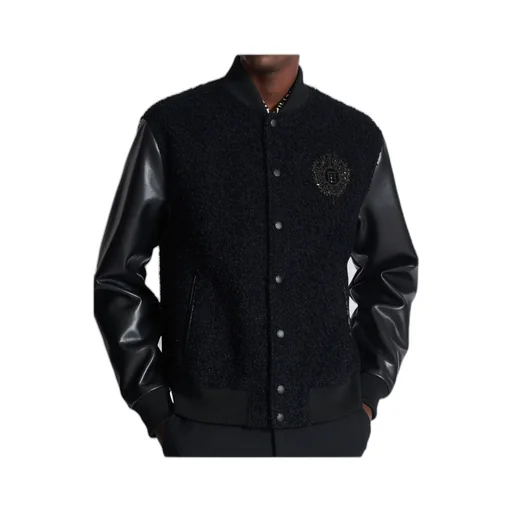 Press-Stud Fastened Varsity Bomber Jacket