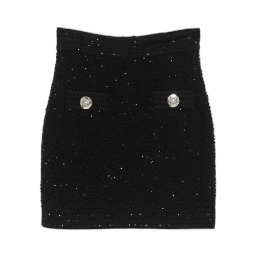 Button Embellished Tweed Mini Skirt