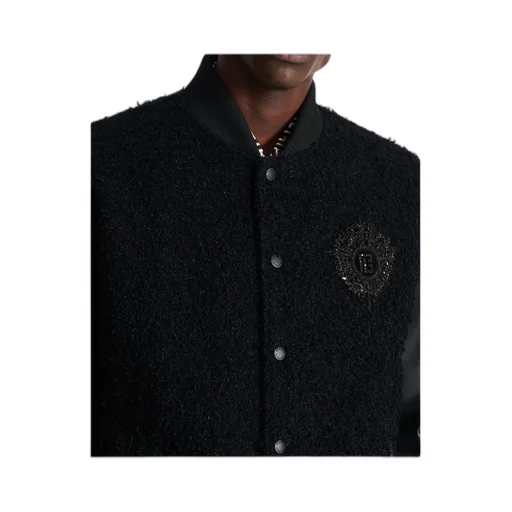 Press-Stud Fastened Varsity Bomber Jacket
