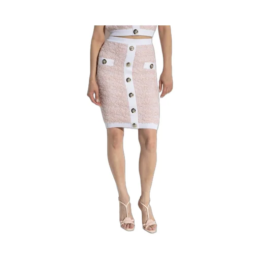 Button Embellished Tweed Mini Skirt