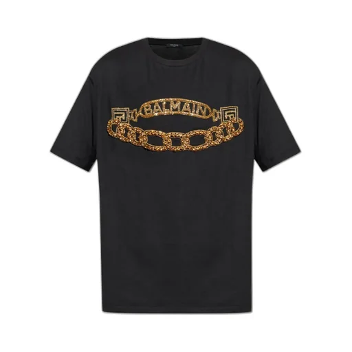 Chain Motif Embellished Crewneck T-Shirt