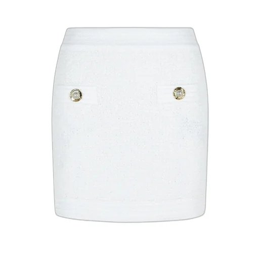 Button Embellished Tweed Mini Skirt