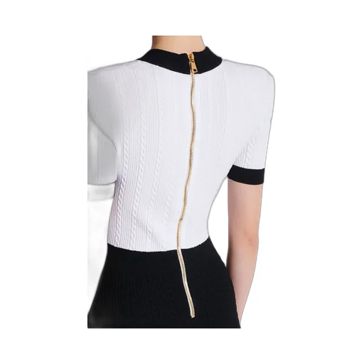 Two-Tone Cable-Knit Bodycon Dress