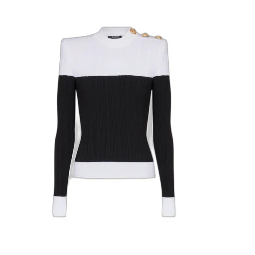 Long-Sleeved Two-Tone Knit Top