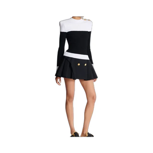 Long-Sleeved Two-Tone Knit Top
