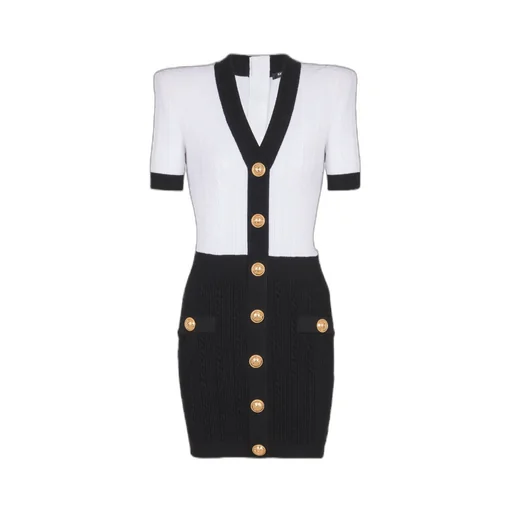 Two-Tone Cable-Knit Bodycon Dress