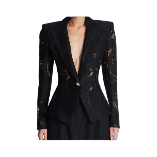 1-Button Fitted Lace Jacket