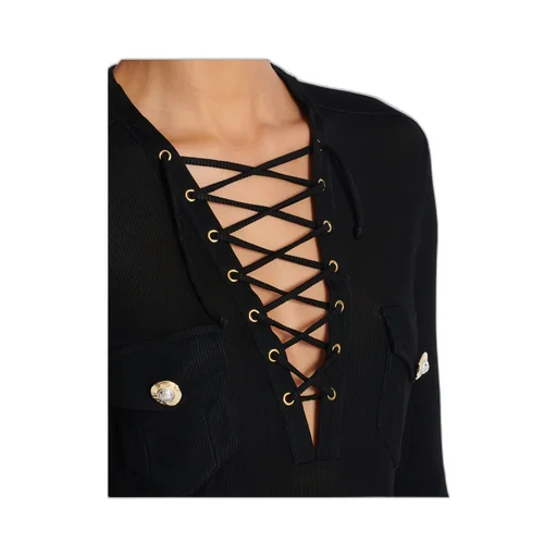 Long-Sleeved Lace-Up Top