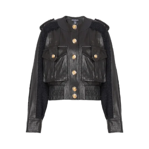 Tweed And Leather Bomber Jacket