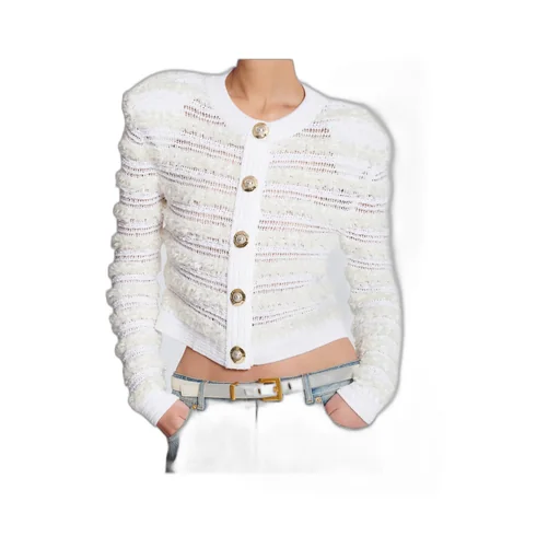 Long-Sleeved Tweed-Effect Knit Cardigan