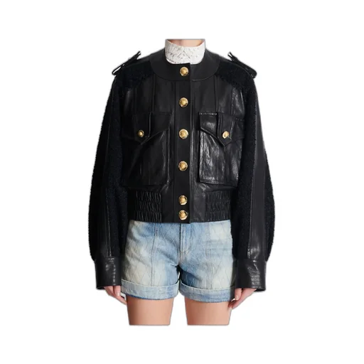Tweed And Leather Bomber Jacket