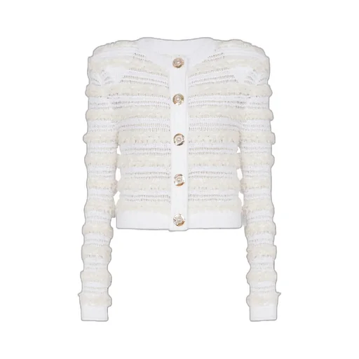 Long-Sleeved Tweed-Effect Knit Cardigan