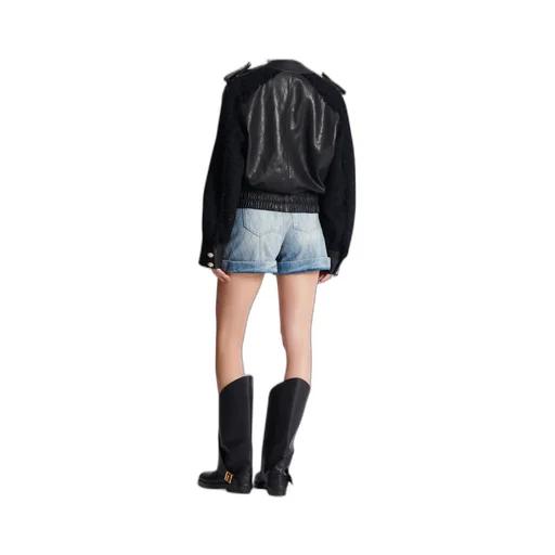 Tweed And Leather Bomber Jacket