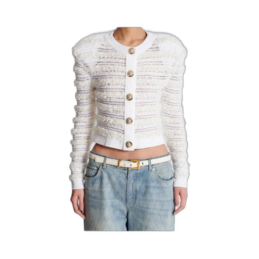 Long-Sleeved Tweed-Effect Knit Cardigan