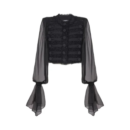 Edge-To-Edge Tweed And Chiffon Jacket
