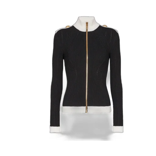 Zipped High-Neck Knit Cardigan