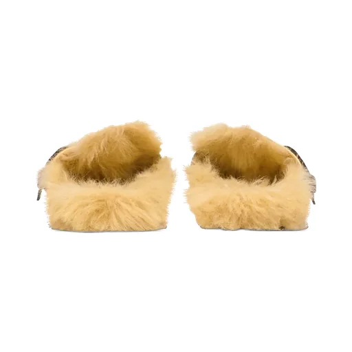Flat Leather And Faux Fur Mules