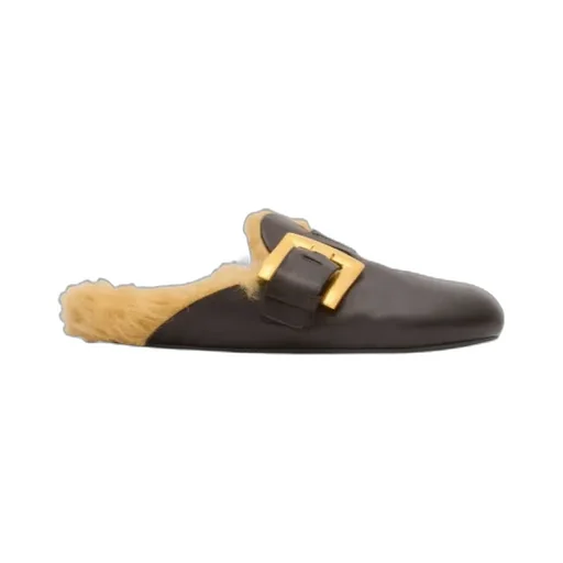 Buckle-Detail Leather Mules