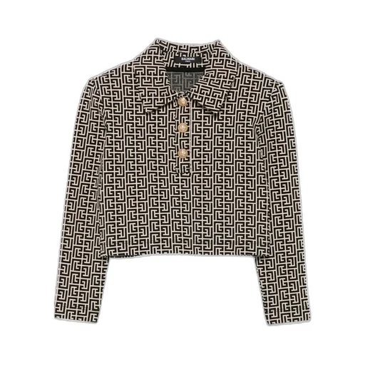 Geometric-Print Buttoned Polo Top
