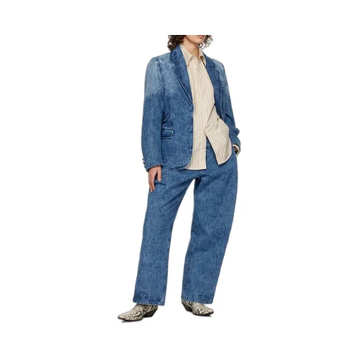 Flat Lapel Collar Button Denim Coat