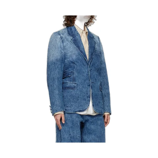 Flat Lapel Collar Button Denim Coat