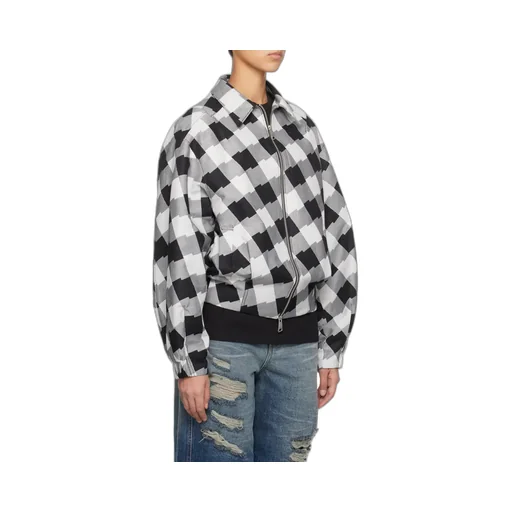 Check Zipper Casual Jacket