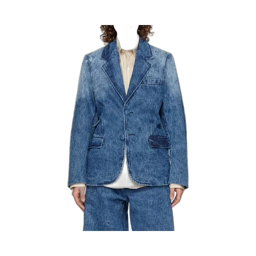 Flat Lapel Collar Button Denim Coat
