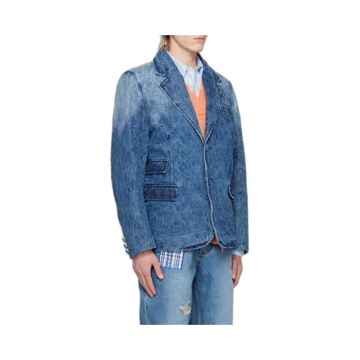 Flat Lapel Collar Button Denim Coat