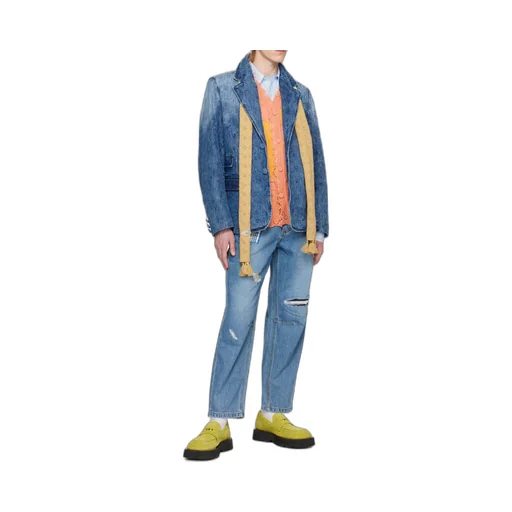 Flat Lapel Collar Button Denim Coat